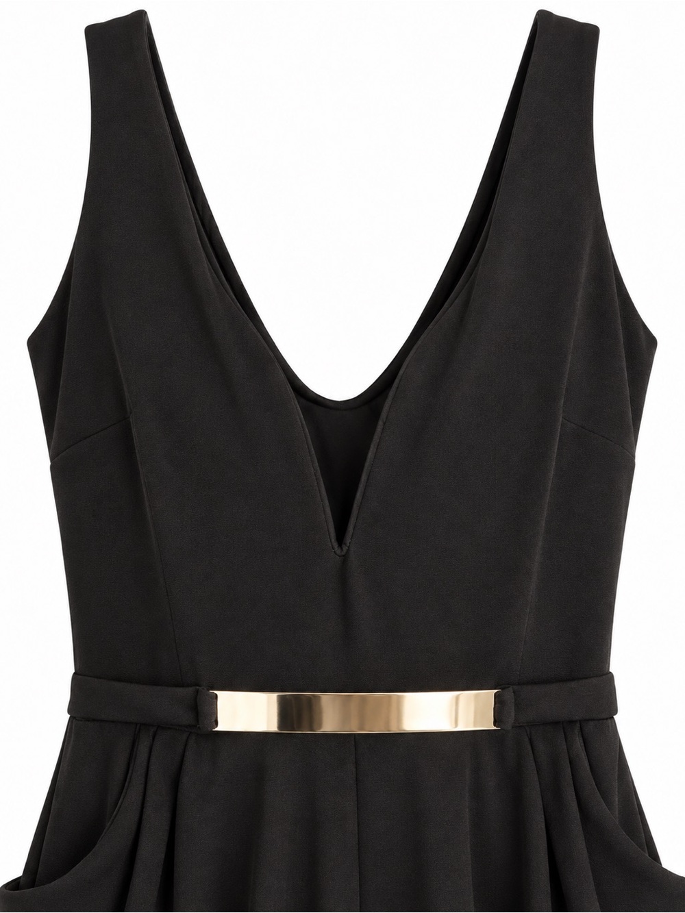 MadRag NWT Black Harem Jumpsuit Boned Plunge V Gold Bar Pockets M
